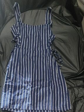 Forever 21 Navy and White Striped Dress with Smocked Bodice